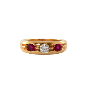 Oval Ruby & Round Brilliant Cut Diamond Trilogy Ring