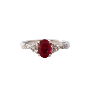 1.03ct Oval Ruby & Round Brilliant Cut Diamond Trilogy Ring