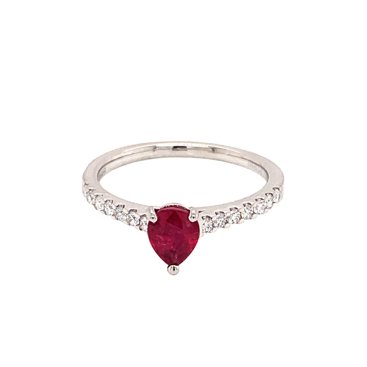 0.76ct Pear Shape Ruby & Diamond Solitaire Ring