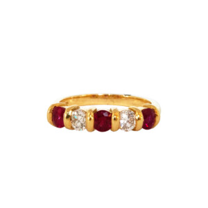 0.86ct Round Ruby & Round Brilliant Cut Diamond Five Stone Ring