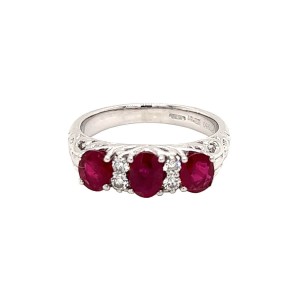 1.29ct Oval Ruby & Round Brilliant Cut Diamond Half Hoop Ring