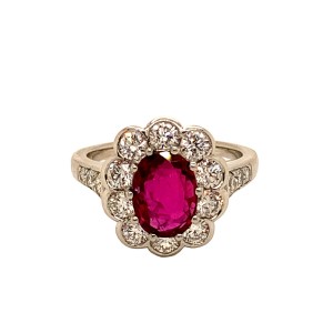 1.66ct Oval Ruby & Diamond Halo Cluster Ring