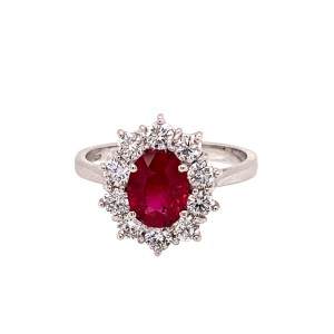 1.32ct Oval Ruby & Diamond Cluster Ring