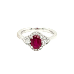 1.13ct Oval Ruby & Round Brilliant Cut Diamond Cluster Ring