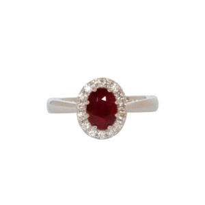 0.86ct Oval Ruby & Round Brilliant Cut Diamond Cluster Ring