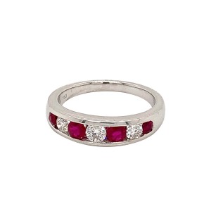 0.56ct Round Ruby & Round Brilliant Cut Diamond Half Eternity Ring