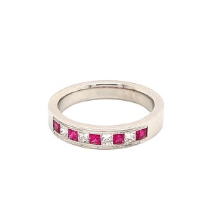 0.43ct Square Ruby & Princess Cut Diamond Half Eternity Ring