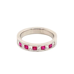 0.43ct Square Ruby & Princess Cut Diamond Half Eternity Ring