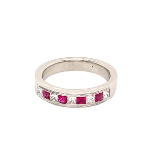 0.34ct Square Ruby & Princess Cut Diamond Half Eternity Ring