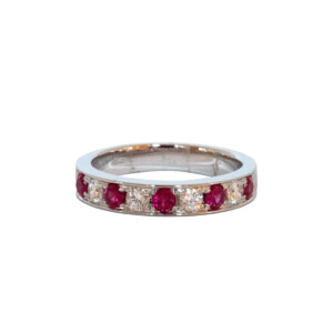 0.41ct Round Ruby & Round Brilliant Cut Diamond Half Eternity Ring