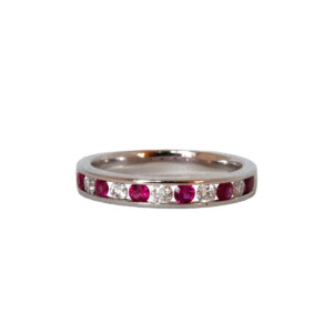 0.38ct Round Ruby & Round Brilliant Cut Diamond Half Eternity Ring
