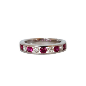 0.72ct Round Ruby & Round Brilliant Cut Diamond Half Eternity Ring