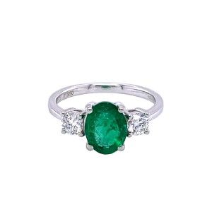 1.64ct Oval Cut Emerald & Diamond Trilogy Ring