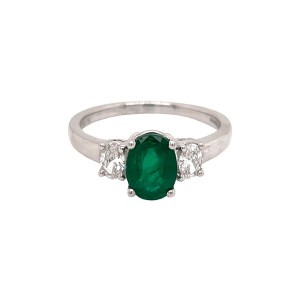 1.02ct Oval Emerald & Diamond Trilogy Ring
