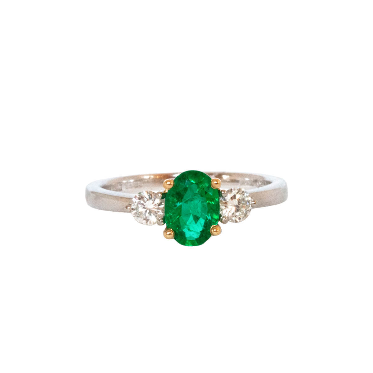 0.82ct Oval Emerald & Round Brilliant Cut Diamond Trilogy Ring