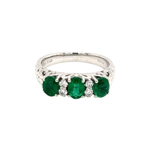 0.77ct Oval Emerald & Round Brilliant Cut Diamond Half Hoop Ring