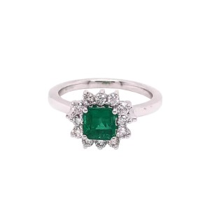 0.94ct Emerald & Diamond Cluster Ring