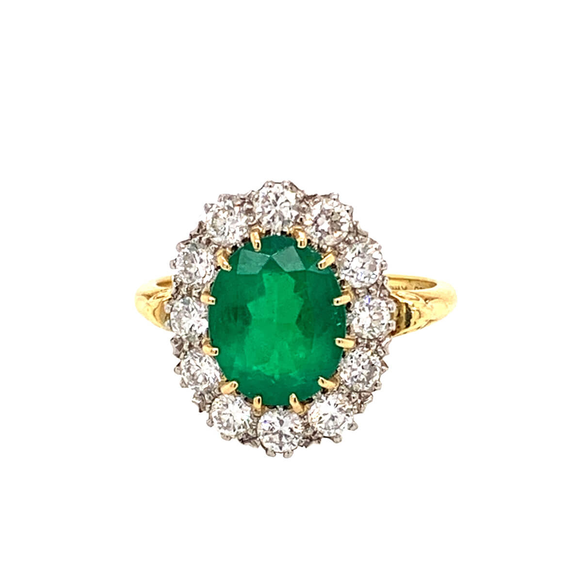 Vintage Oval Emerald & Diamond Cluster Ring