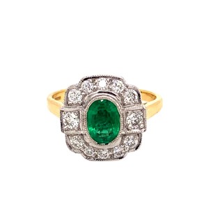 0.68ct Edwardian Style Emerald & Diamond Cluster Ring