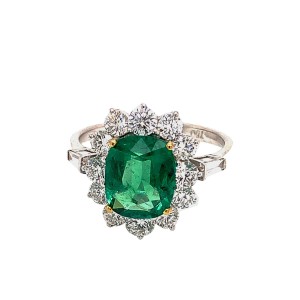 1.83ct Rectangular Cushion Cut Emerald & Diamond Cluster Ring