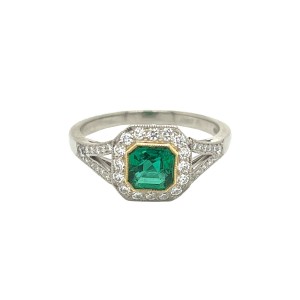 0.80ct Square Emerald & Diamond Halo Cluster Ring