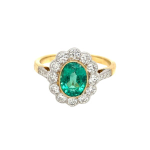 1.20ct Oval Emerald & Round Brilliant Cut Diamond Cluster Ring
