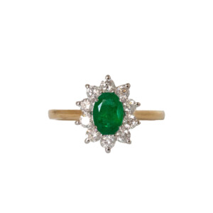 0.58ct Oval Emerald & Round Brilliant Cut Diamond Cluster Ring