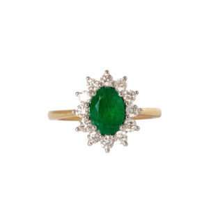 0.91ct Oval Emerald & Round Brilliant Cut Diamond Cluster Ring
