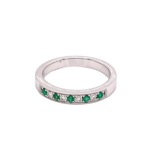 0.10ct Round Emerald & Round Brilliant Cut Diamond Half Eternity Ring