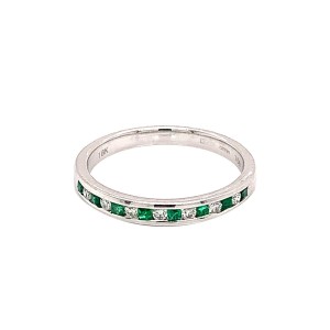 0.15ct Square Emerald & Round Brilliant Cut Diamond Half Eternity Ring