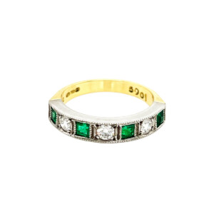 0.51ct Square Cut Emerald & Round Brilliant Cut Diamond Eternity Ring