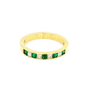 0.28ct Square Cut Emerald & Princess Cut Diamond Half Eternity Ring