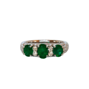 1.12ct Oval Emerald & Round brilliant Cut Diamond Half Hoop Ring