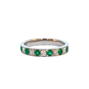 0.35ct Round Emerald & Round Brilliant Cut Diamond Half Eternity Ring