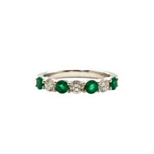 0.35ct Round Emerald & Round Brilliant Cut Diamond Half Eternity Ring
