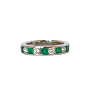 0.64ct Round Emerald & Round Brilliant Cut Diamond Eternity Ring