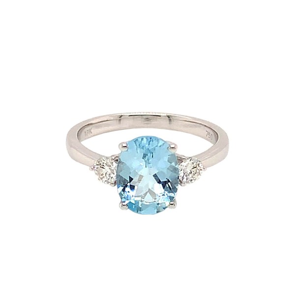 18ct White Gold Trilogy Aquamarine & Diamond Ring