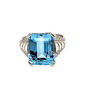 7.64ct Emerald Cut Aquamarine & Diamond Ring