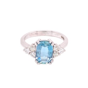 1.58ct Cushion Cut Aquamarine & Round Brilliant Cut Diamond Trilogy Ring