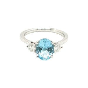 1.61ct Oval Aquamarine & Round Brilliant Cut Diamond Trilogy Ring