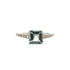 1.44ct Square Cut Aquamarine & Round Brilliant Cut Diamond Ring