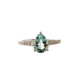 1.48ct Pear Shaped Aquamarine & Round Brilliant Cut Diamond Ring