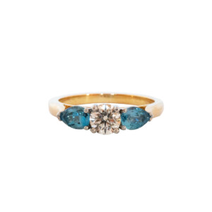 0.55ct Round Brilliant Cut Diamond & Pear Shaped Aquamarine Trilogy Ring