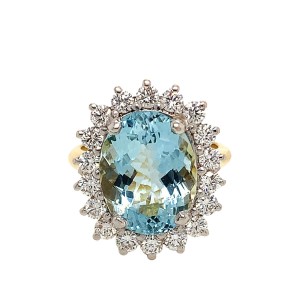 6.20ct Oval Aquamarine & Diamond Cluster Ring