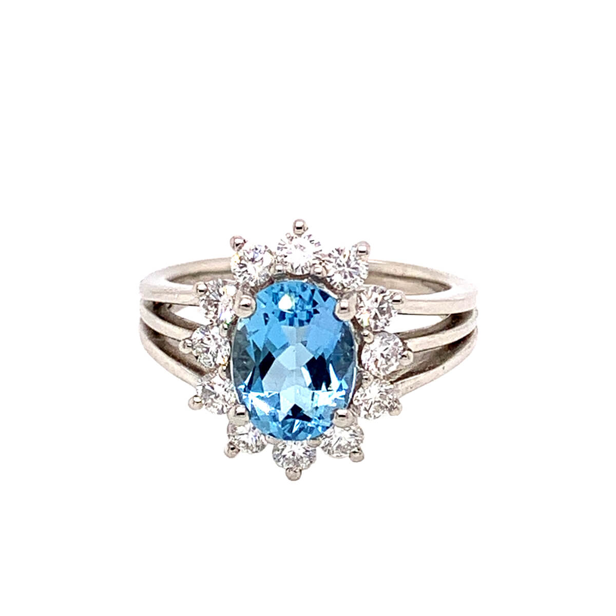 Oval Aquamarine & Diamond Cluster Ring