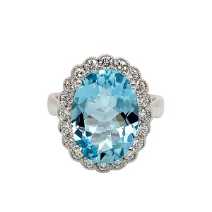5.00ct Oval Aquamarine & Diamond Halo Cluster Ring