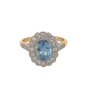 1.14ct Oval Aquamarine & Diamond Cluster Ring