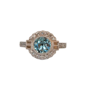 1.15ct Round Aquamarine & Round Brilliant Cut Diamond Cluster Ring