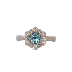 0.79ct Round Aquamarine & Round Brilliant Cut Diamond Cluster Ring