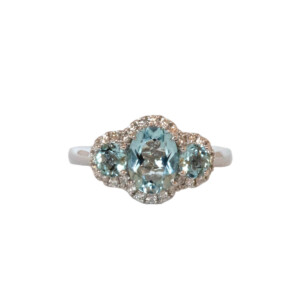 1.54ct Oval & Round Aquamarine & Round Brilliant Cut Diamond Cluster Ring